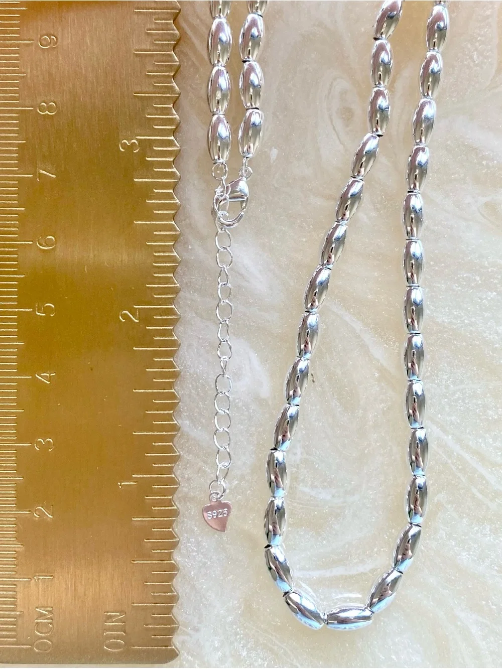 Sterling Silver Beaded Chain Necklace - Polished Silver